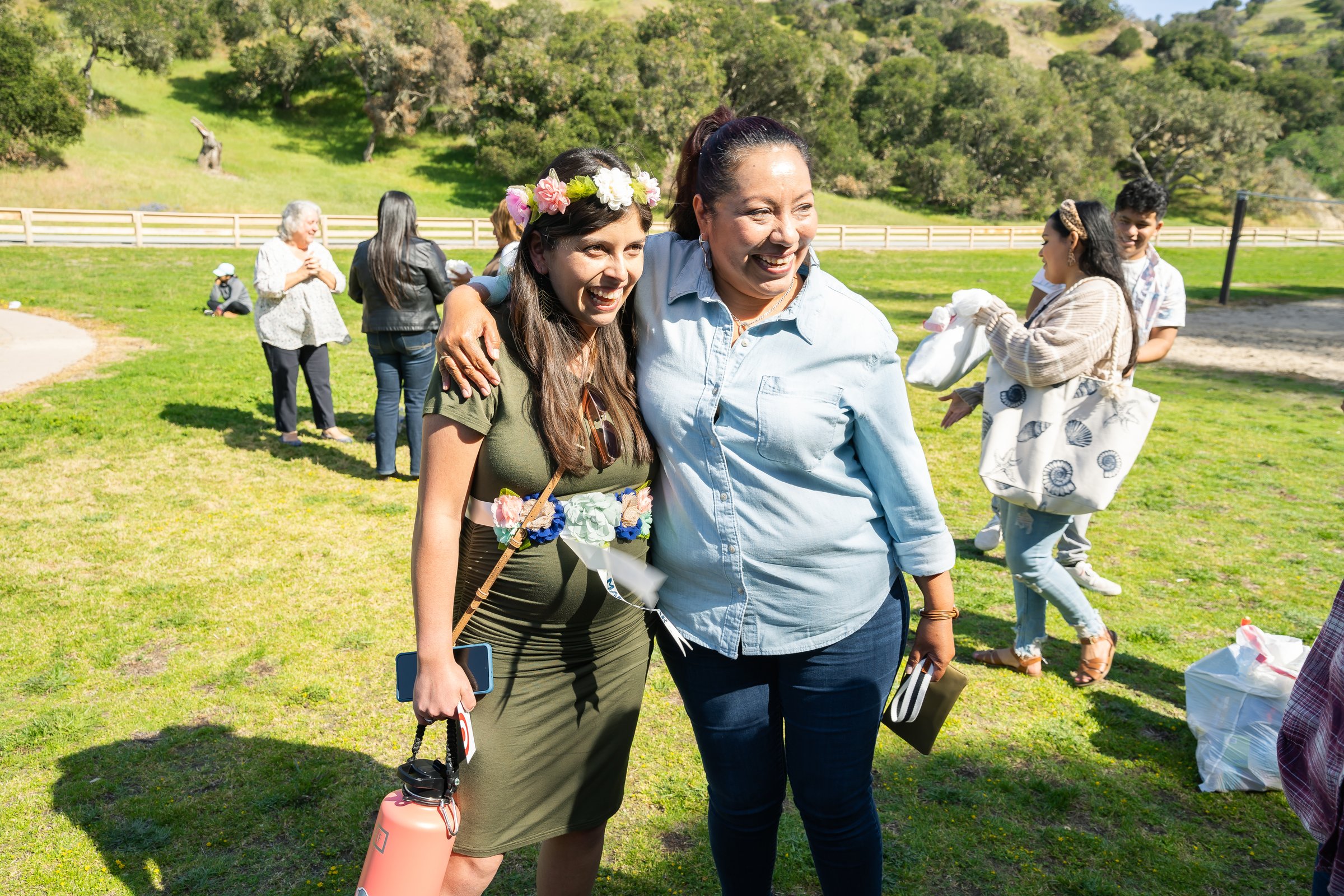 Estephania baby shower 2022 mother to be flower crown laugh