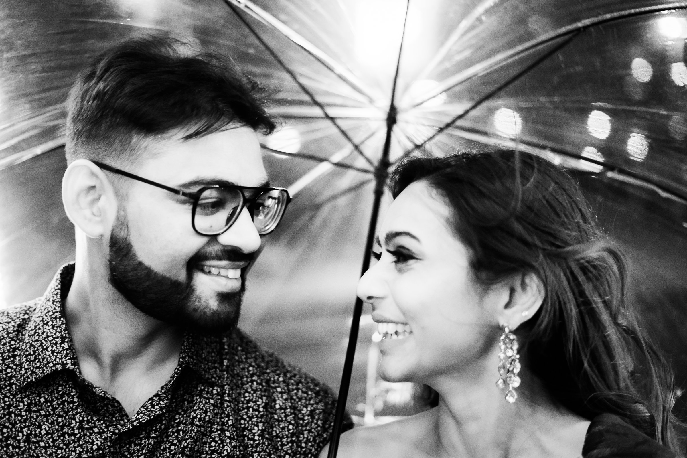 Aanal and vihar wedding umbrella night portrait mono