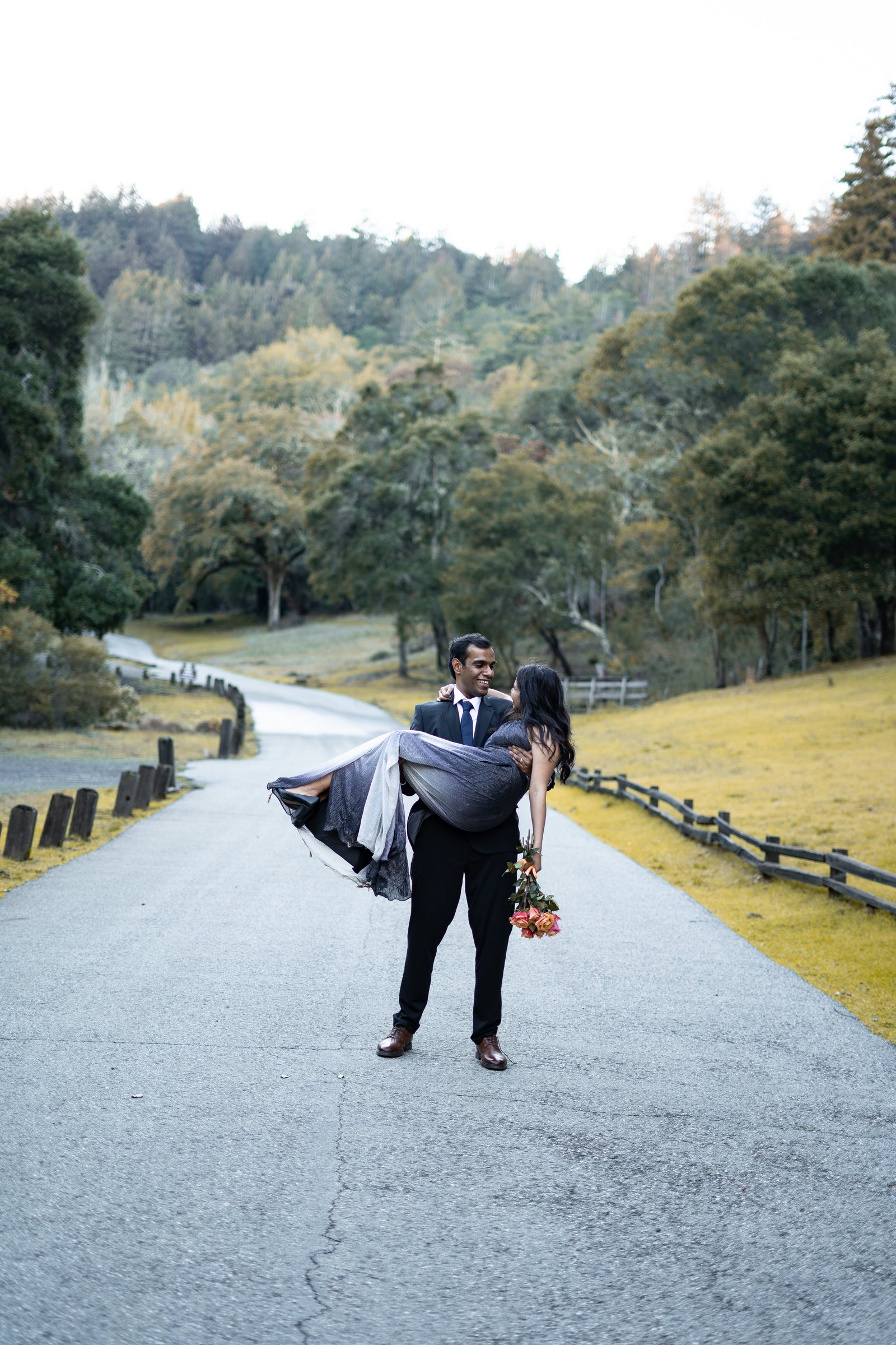 Raksha and samkit carried down an empty road