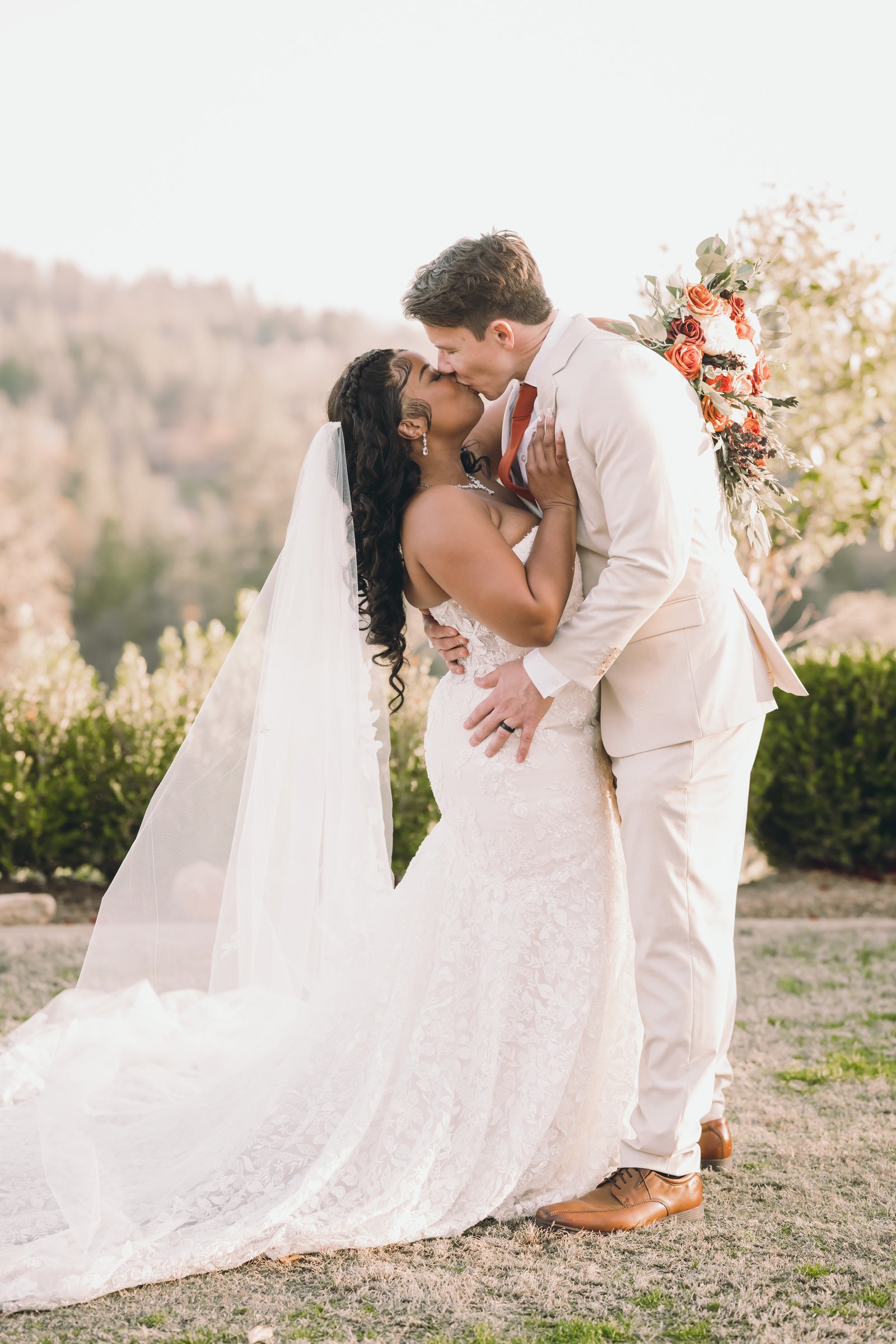 A golden-hour dip kiss