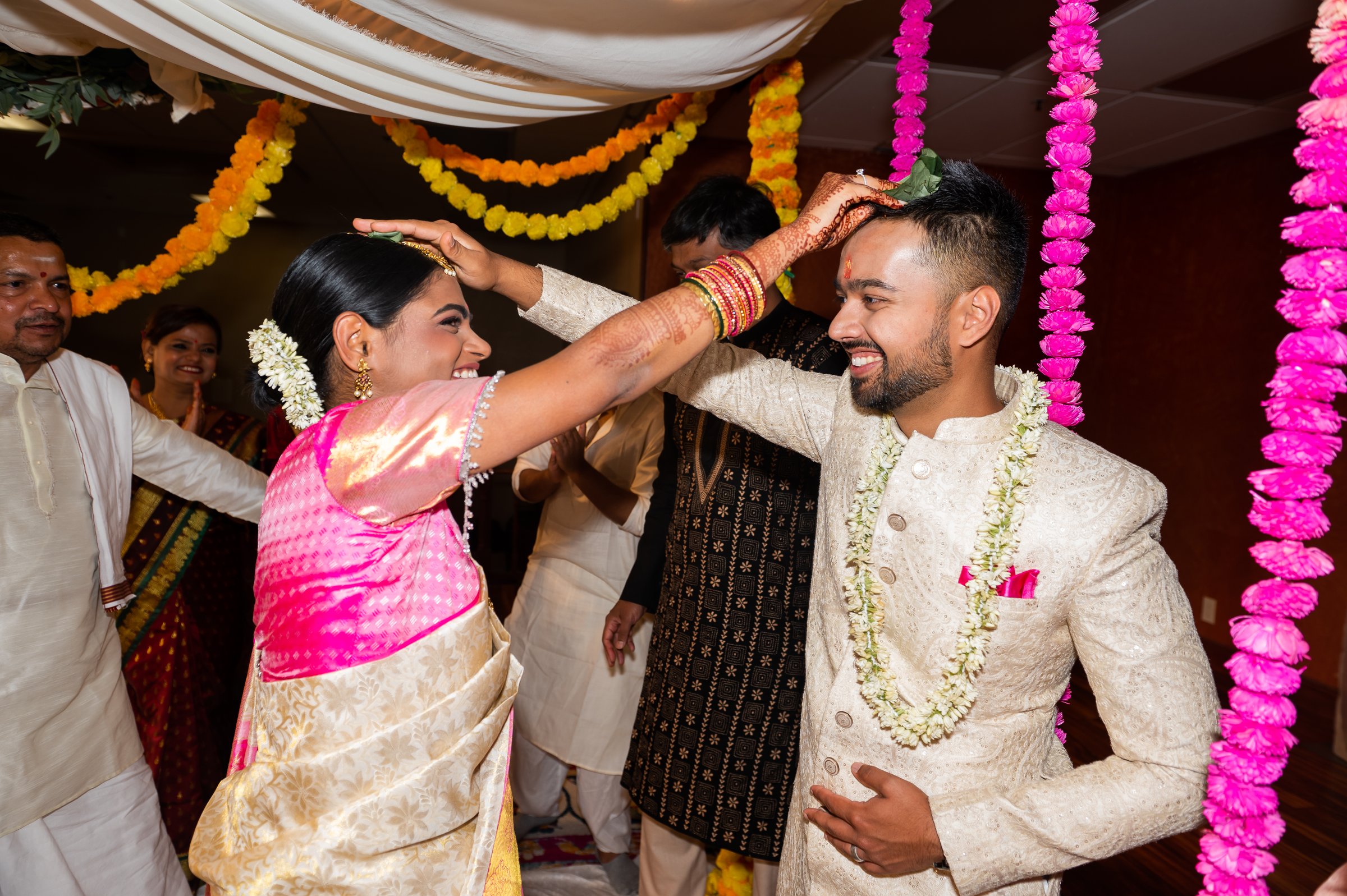 Arohi and abhay tilak ritual both laughing